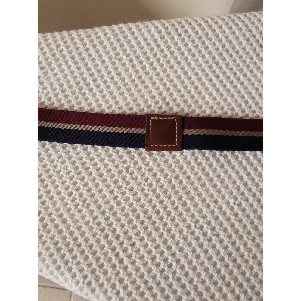 Alexander Julian‎ Colours Mens Striped Canvas Leather Belt Burgundy Navy Size 40